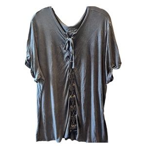 Torrid super soft grey lace up shirt blouse
